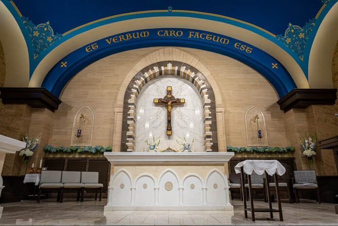 DENVER, CO, Sept. 10, 2019: Archbishop Samuel J. Aquila dedicated the altar in the newly renovated Our Lady of Lourdes Parish in Denver Sept. 10. (Photo by Brandon Young)