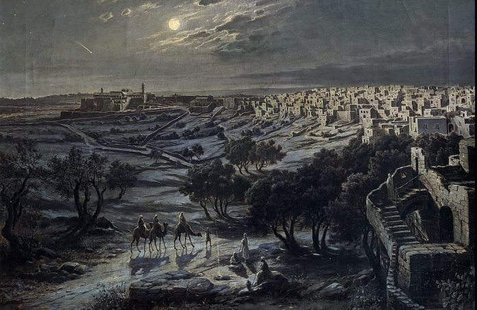Painting of the three kings going to see Jesus