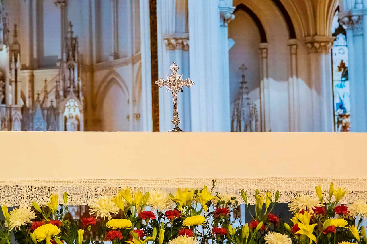 An altar with a crucifix on it