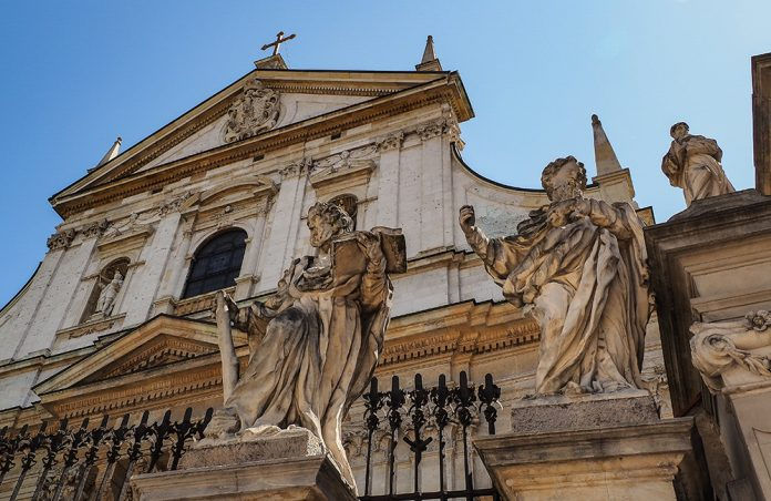 Church with statues in front