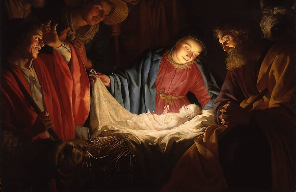 Shepherds and Mary adoring baby Jesus 