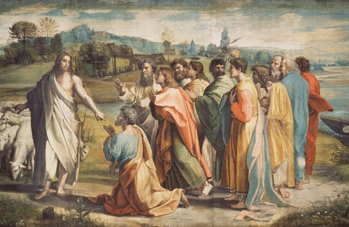Painting of Jesus giving the keys of the Kingdom to Peter